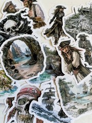Caribbean Pirates Junk Journal Stickers Scrapbook Supply Papercraft Ephemera