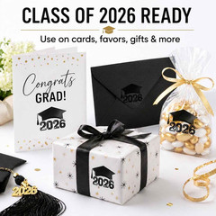 Class of 2026 Graduation Stickers – Black Foil, Clear Cap Labels for Envelopes,