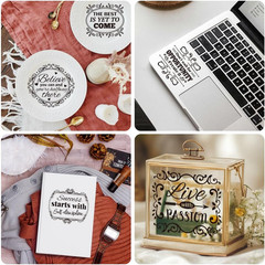 18 Sheets Rub on Transfers for Crafts, Retro and Inspirational Quotes 3.6″X3.9″