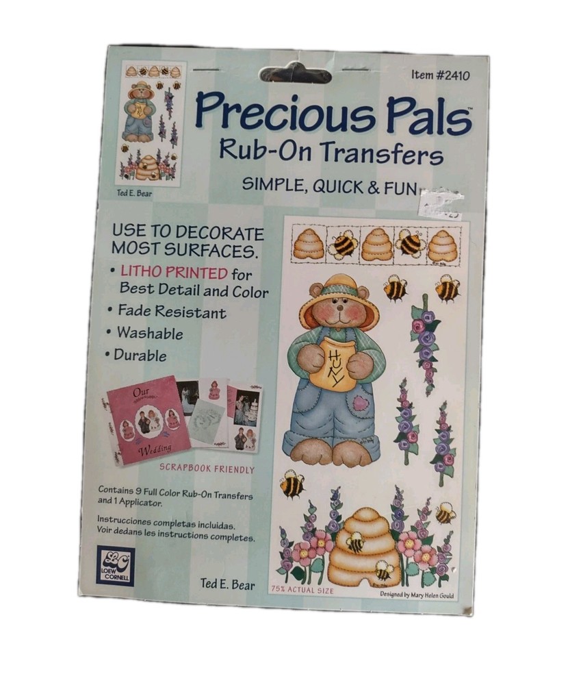 Precious Pals #2420 Rub-On Transfers «Ted E. Bear» By Mary Gould 1997 NOS Sealed