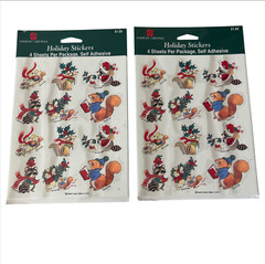 Vintage American Greetings Stickers Christmas Animals Raccoon Bunny 8 Sheets New