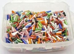 2000 Glass Tube Bugle Beads 2X7mm Mixed Silver -Lined + Storage Box