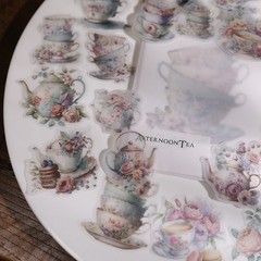 26 pcs Tea Cup Translucent Vellum Matte Surface Paper Sticker Scrapbook Craft