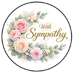 WITH SYMPATHY PINK FLOWERS ENVELOPE SEALS LABELS STICKERS PARTY FAVORS