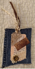 Six OOAK Junk Journal Denim Tags VTG Ephemera Scrapbooking Embellished Handmade
