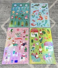 Unknown Brand Holographic Stickers 4 sheets Gnomes Mermaids Christmas Trees Dolp