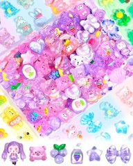 100PCS FIVEIZERO Cute Slime Charms Bulk Set – Kawaii 0.6–1.2 inches, Purple
