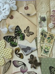 SUMMER BUTTERFLY GARDEN Junk Journal —HUGE VARIETY Paper Buttons Beads Ribbons