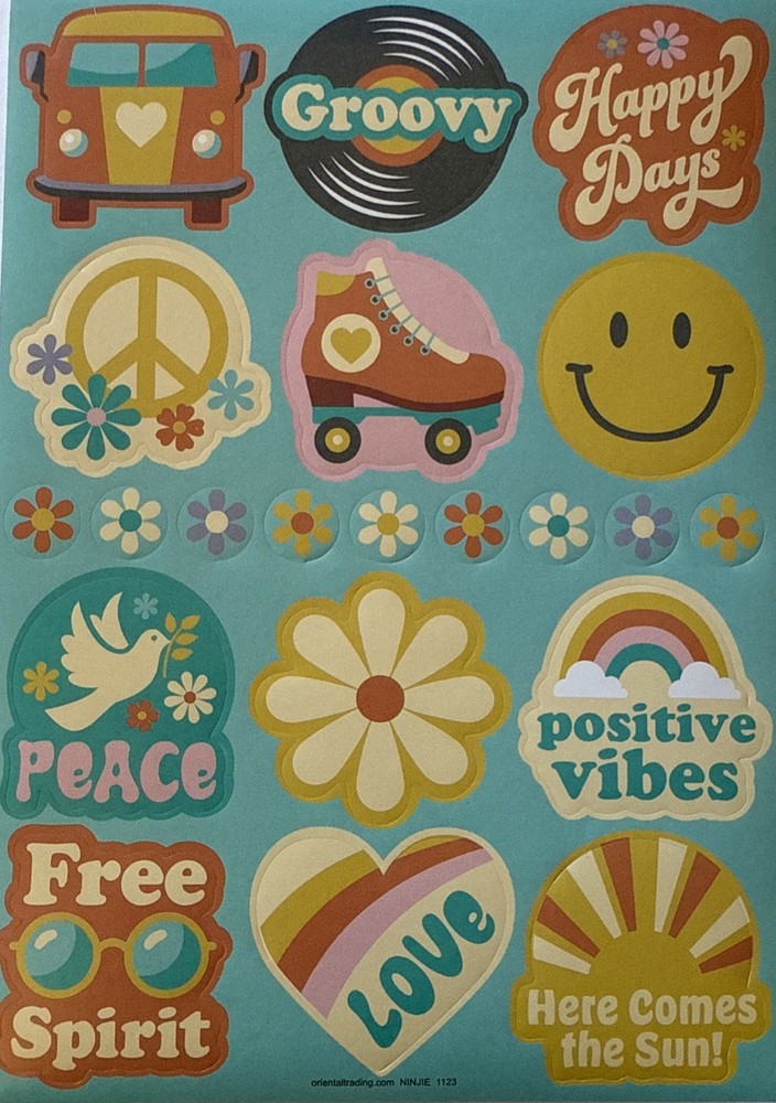 HIPPY DAY Stickers(21pc) Skate•80’s•Free Spirit•Flower•Groovy•Smiles•Card Making