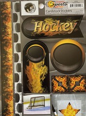 HOCKEY PUCKS Card-Stock Stickers (22pc)Scrappin’Sports•Ice skates•Net •Sticks•