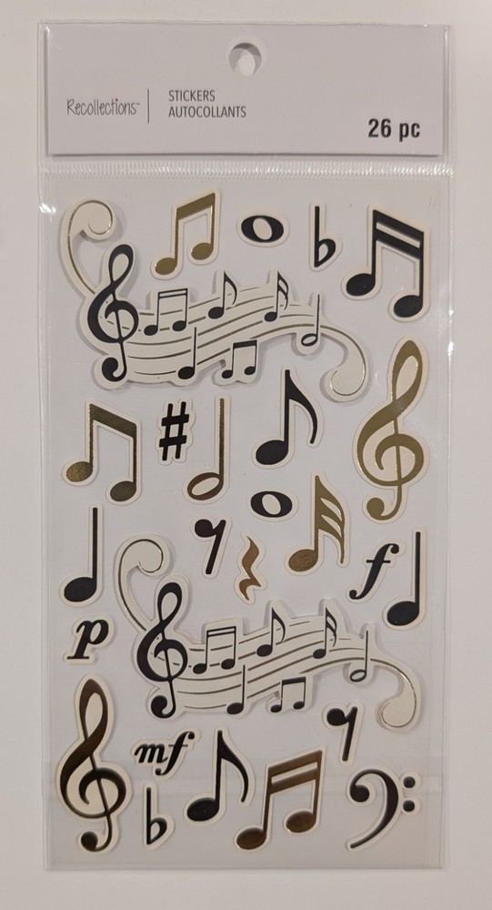 Black White & Gold Music Notes Scrapbooking Stickers by Recollections