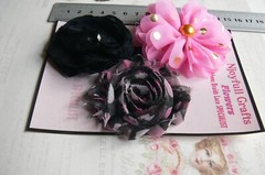 PINK Gold Spot & BLACK Combo – Fabric Organza – 60-75mm – 3 Flower Pack K1 NJC