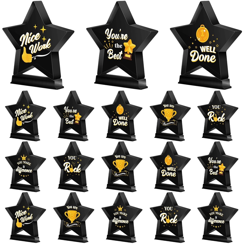 18 PCS Small Star Acrylic Employee Appreciation Award Trophies Plaques Black