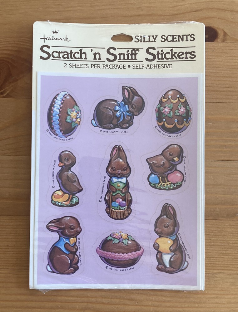 Vtg 1983 Hallmark CHOCOLATE Bunny Scratch ‘n Sniff Silly Scents Stickers SEALED!