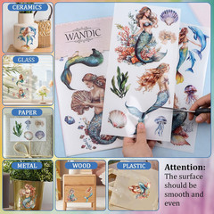 3 Sheets Rub on Transfer Stickers, Mermaid Waterproof Decals Furniture Craft Dec