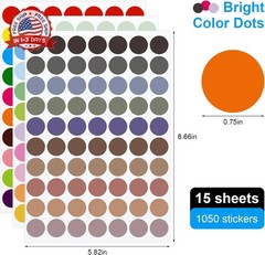 1050 Pcs Dot Stickers 3/4 Inch Colored Dot Stickers 30 Color Circle Coding Label