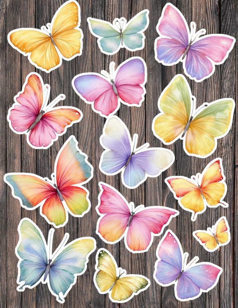 Pretty Pastel Butterfly Vinyl Stickers Set Scrapbooking Laptop Waterbottle