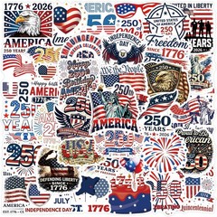55PCS Patriotic America 250th Waterproof Vinyl Stickers for Laptop Bottle Car