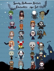 Halloween Horror Characters Sticker Set – 24 Piece