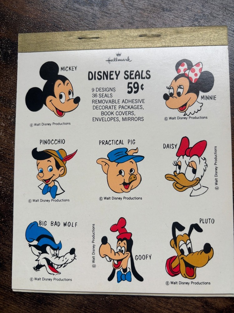 Disney Hallmark Seals Vintage 1960s Mickey Minnie Pluto Goofy 8 characters