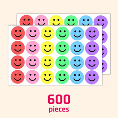 600 Pieces, 1 Inch – Smiling Happy Smile Face Stickers for Reward – 6 Colors