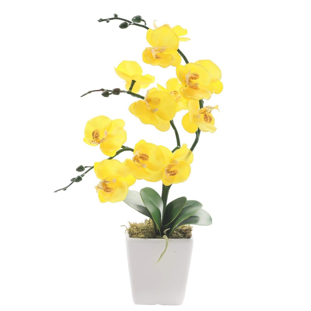 15″ Tall Artificial Silk Phalaenopsis Orchid Flower Plant Pot Arrangements (Y…