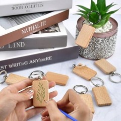30 Pcs Blank Wooden Key Chain Wood Engraving for DIY Gifts Crafts Key Tags