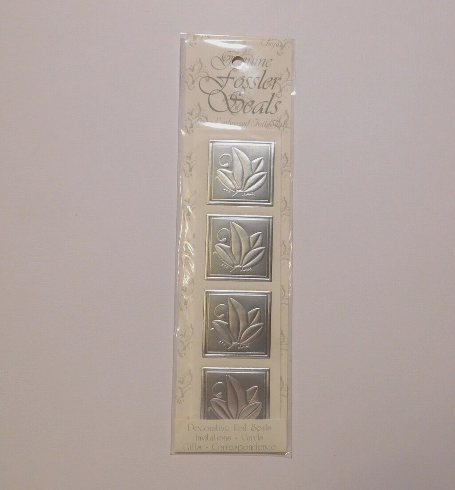 Fossler 28 (7 strips of 4) Vintage Envelope Seals ~Silver Flower~ Stickers NIP