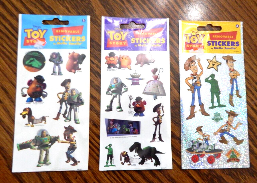 TOY STORY Removable Stickers Disney Pixar Mello Smello Prismatic 1995 Vtg Lot/3