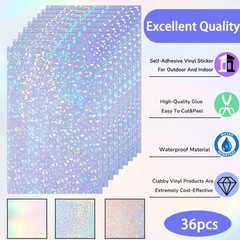 36 Sheets A4 Holographic Paper Sticker Transparent Waterproof Self Adhesive Film