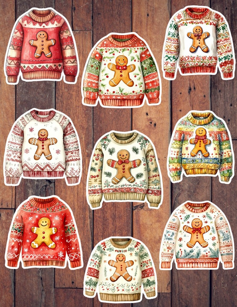 Ugly Christmas Sweater Viny Die Cut Stickers Set Scrapbooking Laptop Waterbottle