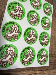 Retro Trend Scratch ‘n Sniff «Keep Rolling!» Sticker Sheet – Leather Scented