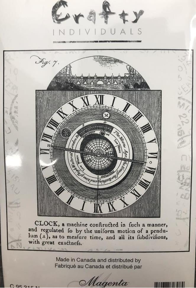 New Crafty Individuals Magenta Rubber Stamp STEAMPUNK CLOCK cling free USA ship