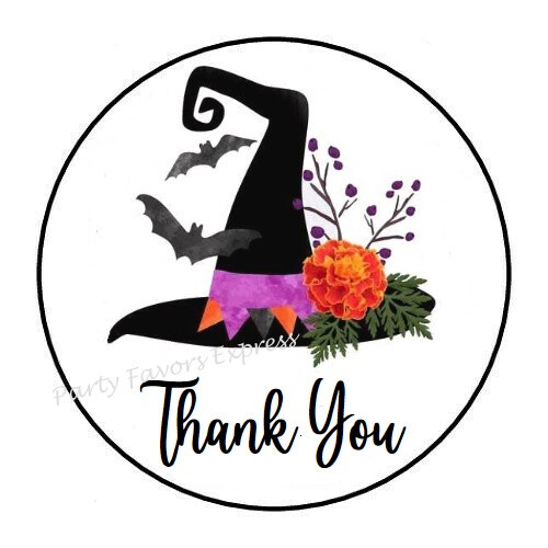 THANK YOU WITCH HAT HALLOWEEN ENVELOPE SEALS LABELS STICKERS PARTY FAVORS