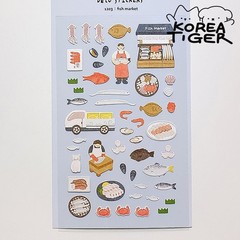 Fish Market Decorative Stickers Seafood Illustration for Journaling Scrapbook