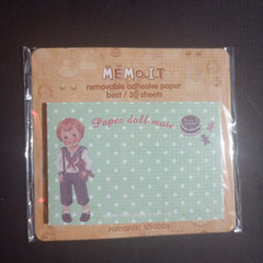 5 New Korean Vtg Paper Doll Mate Memo Pad 30 Sheet 7.5 x 5cm Stickers Green Dot