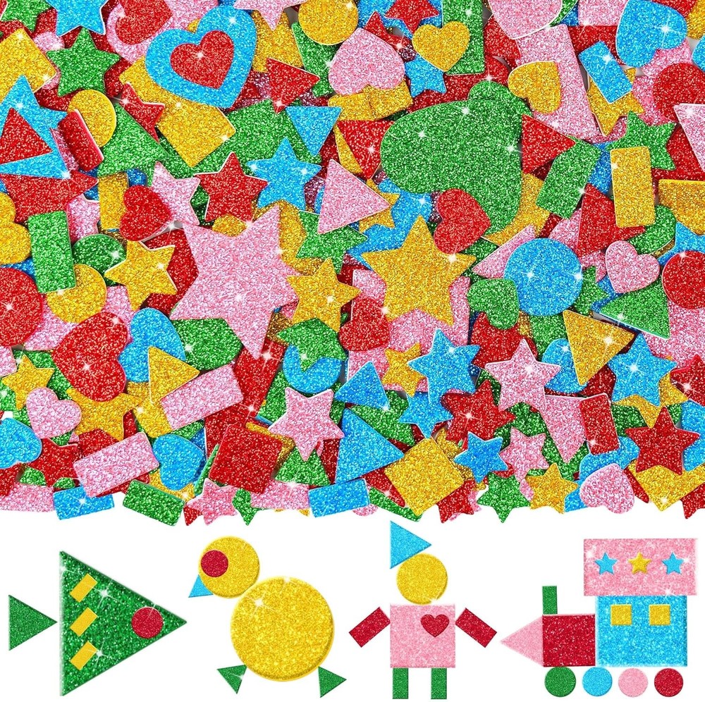 625Pcs Glitter Foam Stickers Foam Heart Star Circles Shape Sticker Self Adhesive