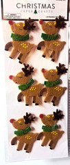 Christmas Paper Crafts FELT REINDEER 6pc Dimensional Stickers, NEW