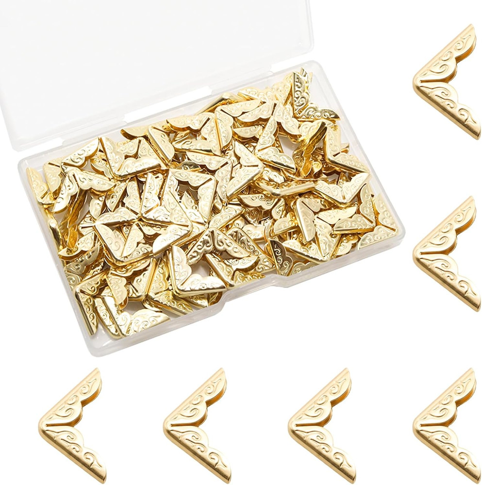 100PCS 15mm (3/5″) Gold Metal Book Corner Protectors, Vintage Photo & Scrapbook