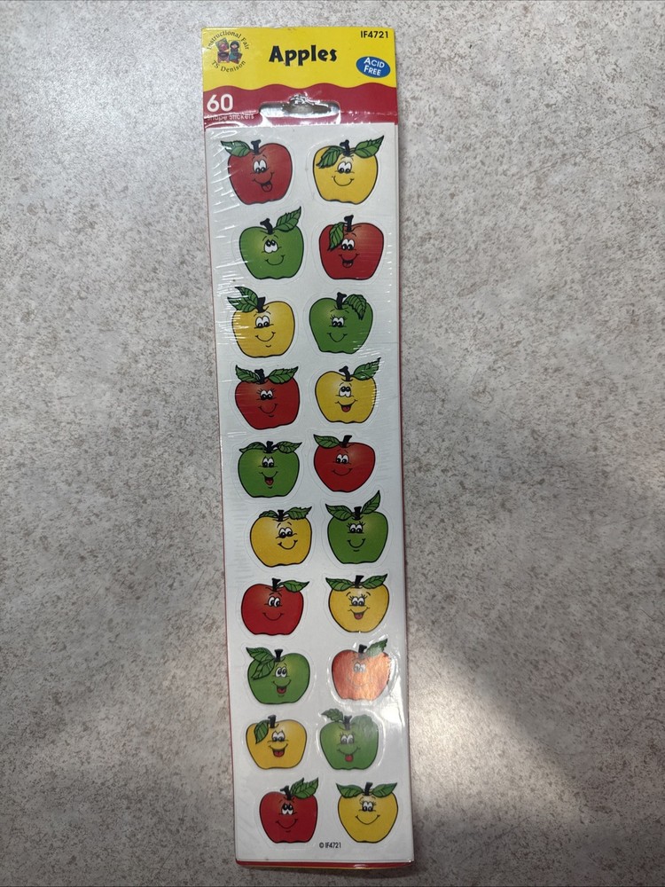 VTG y2k Instructional Fair Apples 1” Sticker Sheet 60ct Unused TS Denison As Is