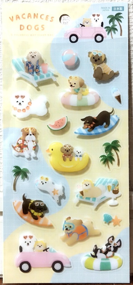 Vacances Dogs Clear Sticker Animal Puppy Toy Poodle Summer Synapse MADE IN JAPAN
