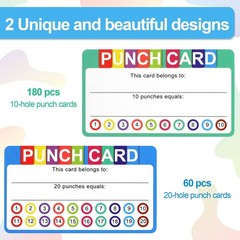Punch Cards for Classroom, 240 Pack Kids Behavior Reward Punch Cards, Incenti…