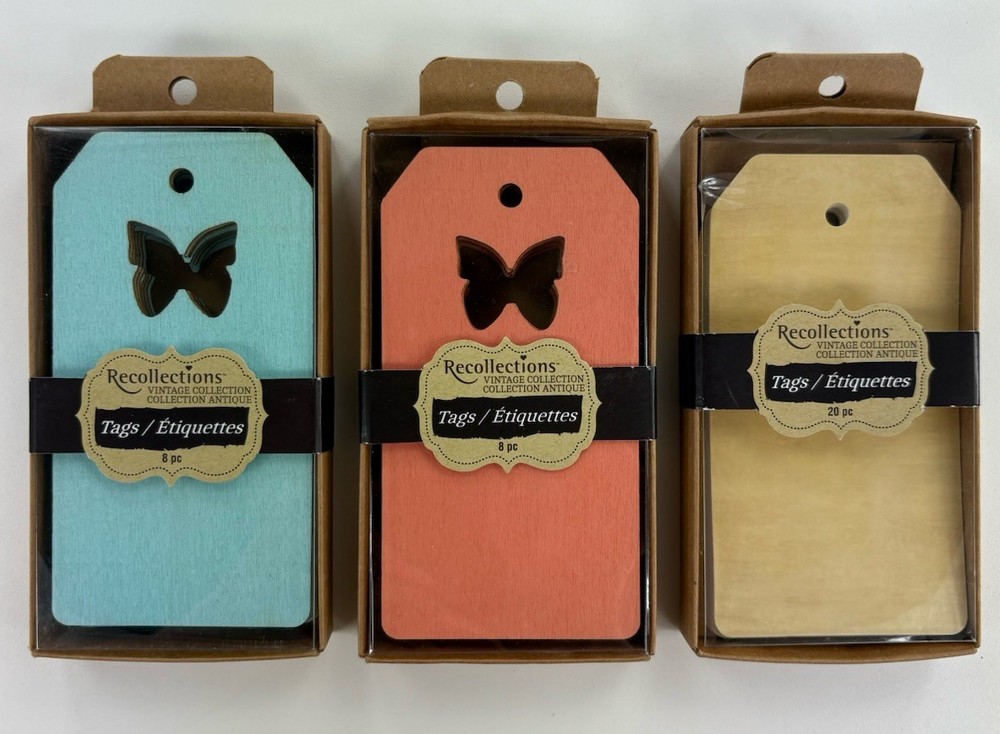 Lot Of 3 Packs Recollections Vintage Collection Tags Die Cut Wood & Solid Paper