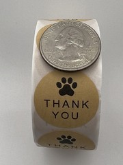 Round Thank You Stickers w/Paw Print 25mm 500/Roll