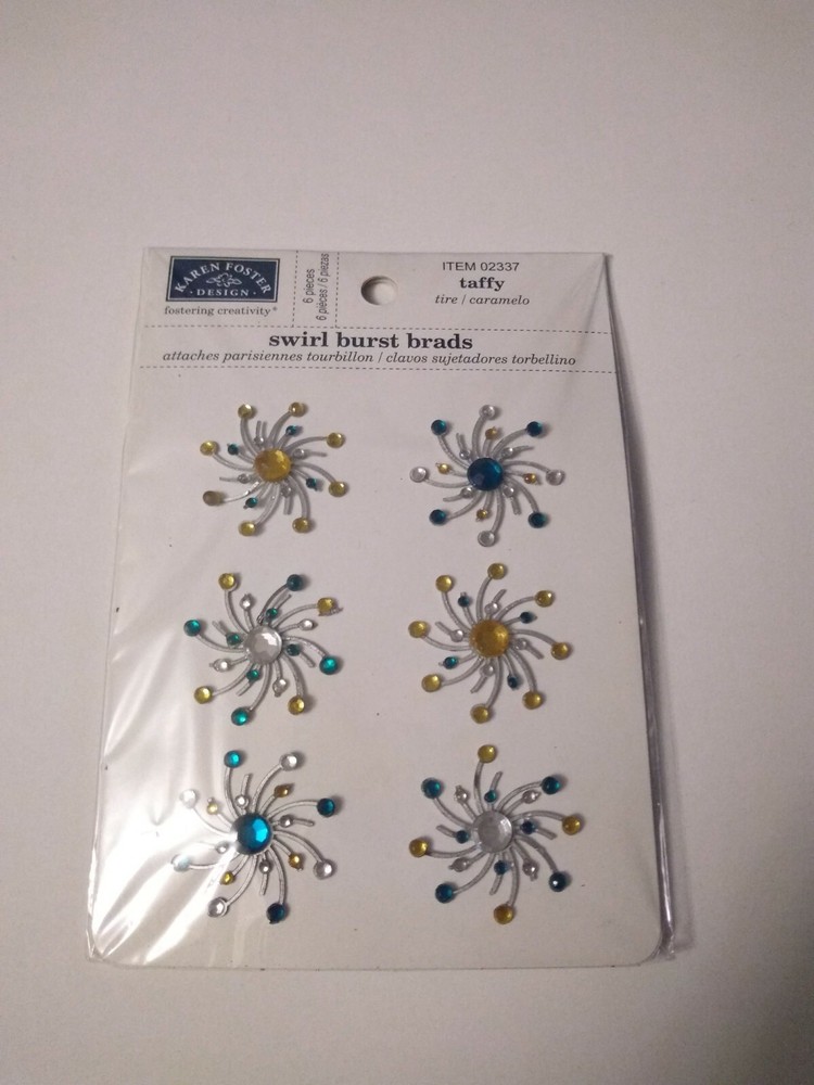 Crafts KF Sparklers Swirl Burst Brads Bling Gems Taffy Blue Clear Gold