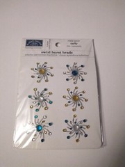 Crafts KF Sparklers Swirl Burst Brads Bling Gems Taffy Blue Clear Gold