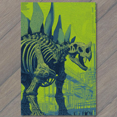 STICKER Stegosaurus Skeleton Neon Industrial Futuristic Robot Bones Green Blue