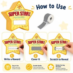 50 PCS StarShaped DIY Custom Scratch Off Cards Classroom Prizes Tickets Kids