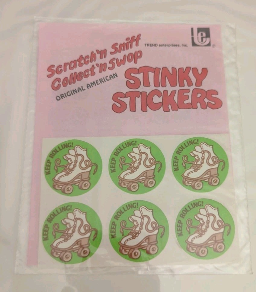 TREND 80s Stinky Stickers Vintage Scratch N Sniff Sealed Leather Keep Rolling!