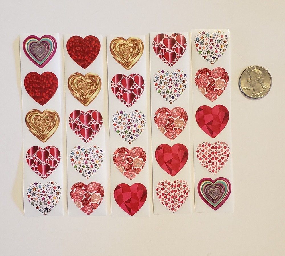 25 HEART STICKERS/VALENTINES STICKERS/ASSORTED HEART STICKERS/HEART LABELS SEALS